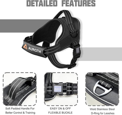 AUROTH Dog Harness and Leash Set, Soft Padded Service Dog Vest with 5.25FT Dog Leash, No Choke, Easy On Pet Vest, Adjustable Reflective No Pull Pet Vest Medium Sized Dog, Easy Walking and Training