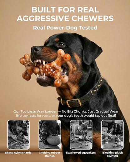 3 Pack Dog Toys for Aggressive Chewers - Tough Durable Nylon Chew Toys Bacon Flavored for Large Dogs 20-90lbs