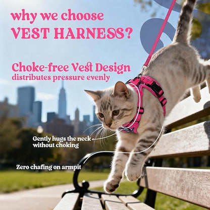 rabbitgoo Cat Harness and Leash for Walking, Escape Proof Soft Adjustable Vest Harnesses for Cats, Easy Control Breathable Reflective Strips Jacket, Coconut Fuchsia,XS