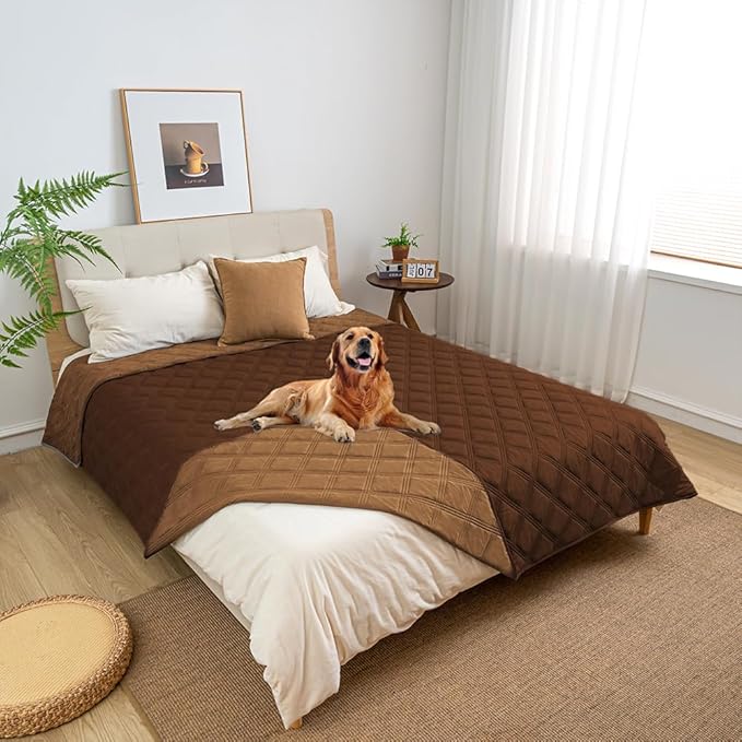 fuguitex Waterproof Dog Blanket Reversible for Small Dogs Resistant Leakproof Washable Couch Cushion Bed Protector Cover for Indoor Furniture Pet Friendly（68"*82",Brown+Chocolate