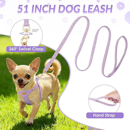 SlowTon Dog Harness Small Sized Dog - Soft XXS Dog Harness and Leash Set No Pull No Chock, Adjustable Lightweight Puppy Harness for XS Small Medium Dogs Cats (Solid Purple, M)