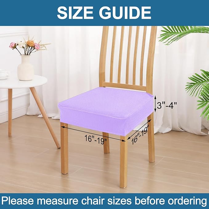 Smiry Waterproof Seat Covers for Dining Room Chairs Set of 6, Stretch Jacquard Removable Washable Chair Seat Slipcovers Protector, No Rear Covers, Lavender