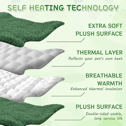 3 Pack Self Warming Pet Bed Leaf Shape Self Heating Cat Dog Mat Washable Thermal Sleeping Pad for Indoor Outdoor Hedgehog, Bunny, Sugar Glider, Rat, Chinchilla(Dark Green,Medium-18 x24)