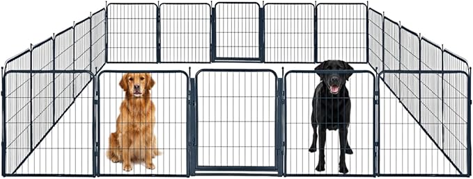 Indoor Dog Playpen - 32 inch, 20 Panels for Small and Puppy Size Dogs - Heavy Duty Metal Portable Pet Fence with Black Anti-Rust Coating - Play Pen w/Extra Wide Gate