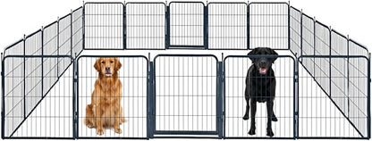 Outdoor Dog Playpen - 32 inch, 20 Panels for Small and Medium Size Dogs - Heavy Duty Metal Pet Fence with Black Anti-Rust Coating - Portable Exercise Play Pen for RV, Camping, and Yard