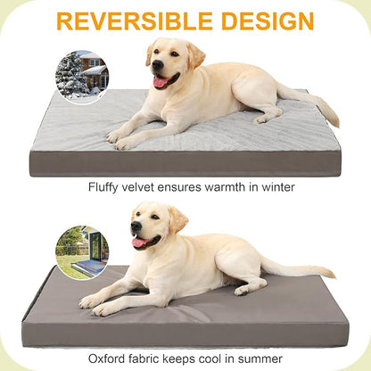 KSIIA Orthopedic Dog Bed - Waterproof, Large Size, Plush, Washable, Egg Crate Foam, Removable Cover, Non-Slip Bottom, 44 x 32 Inch, Gray