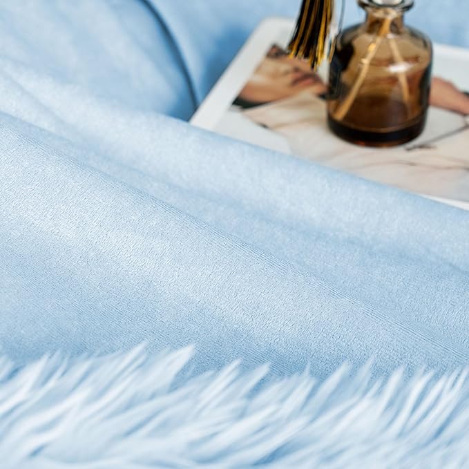 JONIYEAR Extra 2.8" Long Hair Fluffy Faux Fur Throw Blanket 50" x 60", Luxury Soft Decorative Fuzzy Furry Blankets for Couch, Cozy Plush Shaggy Blankets for Sofa Bed, Cute Lovely Blanket for Pet, Blue