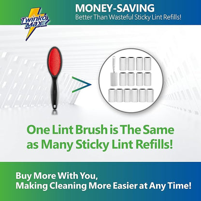 Twinko Max Lint Brush, Lint Remover, Pet Hair Remover, Clothes Brush, Magic Lint Remover Brush, Sheet and Carpet Cleaning Brush, 2-Sided and Reusable, No Need Lint Roller Refill.