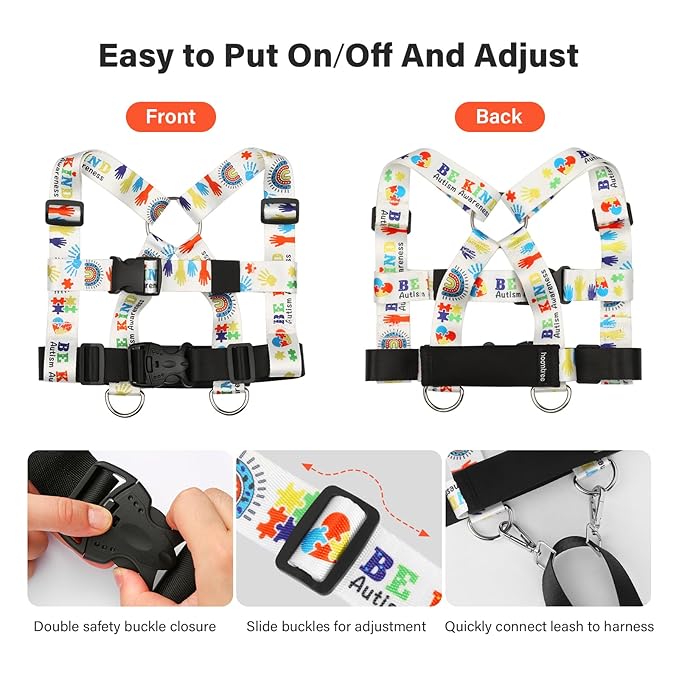 Safety Walking Harness and Leash for Autism & Special Needs Kids Ages 3-6 with Easy-Adjust Tether + Emergency Grab Handle for Wandering Prevention & Calm Outdoor Adventures