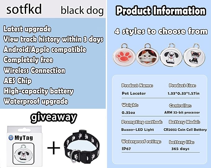 Dog Tracker-GPS Dog Collar-GPS Tracker for Dogs-Pet Tracker | Dual-System Tracker | Android and iOS Universal | No Monthly Fee | Waterproof | Works with Any Collar