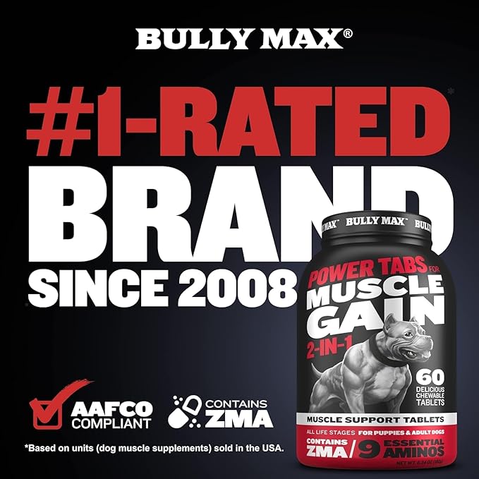 Bully Max 2-in-1 Muscle Builder Chewable Tablets for Dogs - Puppy & Dog Vitamins, Supplements for Muscle Gain & Growth - Canine Multivitamins Essentials for All Breeds & Ages - 60 Tabs, 3 Bottles