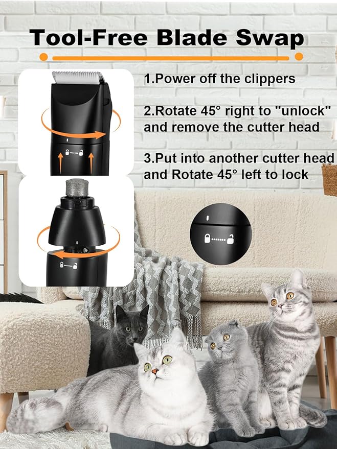 Vitoki Dog Grooming Clippers 4 in 1 Pet Grooming Kit,2-Speed Cordless Dog Clipper with Nail Grinder,USB-C Rechargeable Paw Trimmer for Small Pets, Dogs, Cats,Black