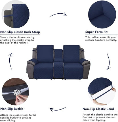 PureFit Water Resistant Reversible Loveseat Recliner Cover - Non Slip Furniture Protector for 2 Seat Recliner, Navy/Ivory