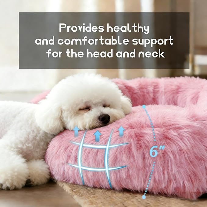 Comfort Donut Dog Bed for Small Dogs, Cat Bed & Pet Bed for Indoor Use, Medium Size with Soft Plush, Round Dog Beds for Large Dogs and Cats(Rubber Red,24''Lx24''Wx8''Th)