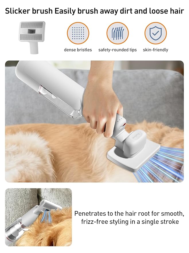 Dog Vacuum for Shedding Grooming, Pet Grooming Vacuum for Dogs, Cat Grooming Supplies, Vacuum Pet Hair Remover Tool with Slicker Deshedding Dog Brush for Shedding Dematting Comb Kit