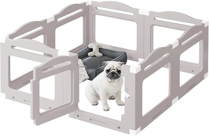 Acrylic Dog Playpen Indoor, Puppy Cat Small Pet Play Pen, 50.8" L x 50.8" W x 23.6" H Clear PlayPen for Cat Rabbit Ferret, Dog Fence Crate Whelping Cage (Apricot Gray, 8 Panel)
