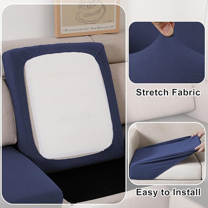 100% Waterproof Couch Cushion Covers Chair Seat Cover, Stretch Sofa Cushion Covers for Sectional Sofa, Reversible Furniture Protector Covers for Pets, Washable (Chair Cushion, Navy)