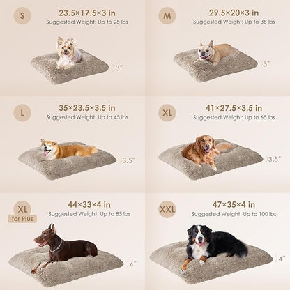 EHEYCIGA Fluffy XXL Dog Crate Pad, Plush Faux Fur Dog Bed for Extra Large Dogs, Calming Anti Anxiety XXL Bed, Washable Soft Warm Crate Mat with Non-Slip Bottom, Taupe