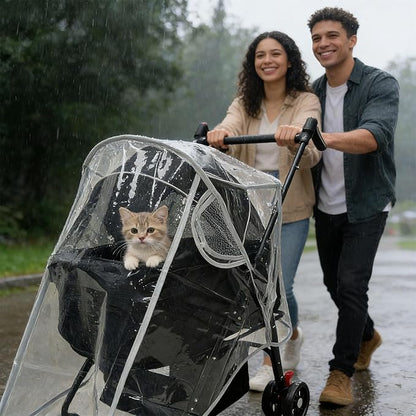 Unisize Pet Stroller Rain Cover, EVA Transparent Waterproof & Windproof Cover for Snow Rain Wind, Foldable Universal Fit for Most Dog Strollers