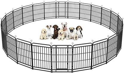 Kfvigoho Heavy Duty Dog Playpen: 24 Steel Panels 40" Height, Square Steel Pipe with Reinforced Crossbars, 54FT 227 Sq.ft Portable Fence for Yard RV Camping, Snowy Black