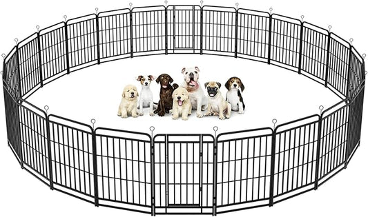 Kfvigoho Heavy Duty Dog Playpen: 24 Steel Panels 40" Height, Square Steel Pipe with Reinforced Crossbars, 54FT 227 Sq.ft Portable Fence for Yard RV Camping, Snowy Black