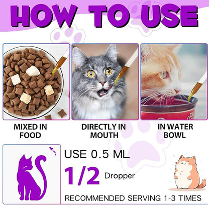 Cat Multivitamin,15 in 1 Cat Vitamins Liquid Drops Supplements for Heart Health, Bones, Joint, Skin & Coat, Bladder, Immune System Support 60ml-2pcs