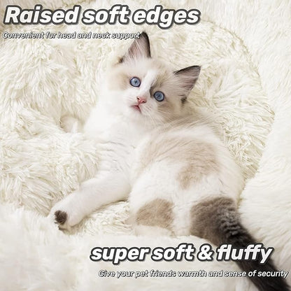Anti Anxiety Round Fluffy Plush Faux Fur Warm Washable Dog Bed & Cat Bed, Original Bed for Small Medium Large Pets,Used to Relieve Joints and Improve Sleep（20"/24"/27''） (27", White)
