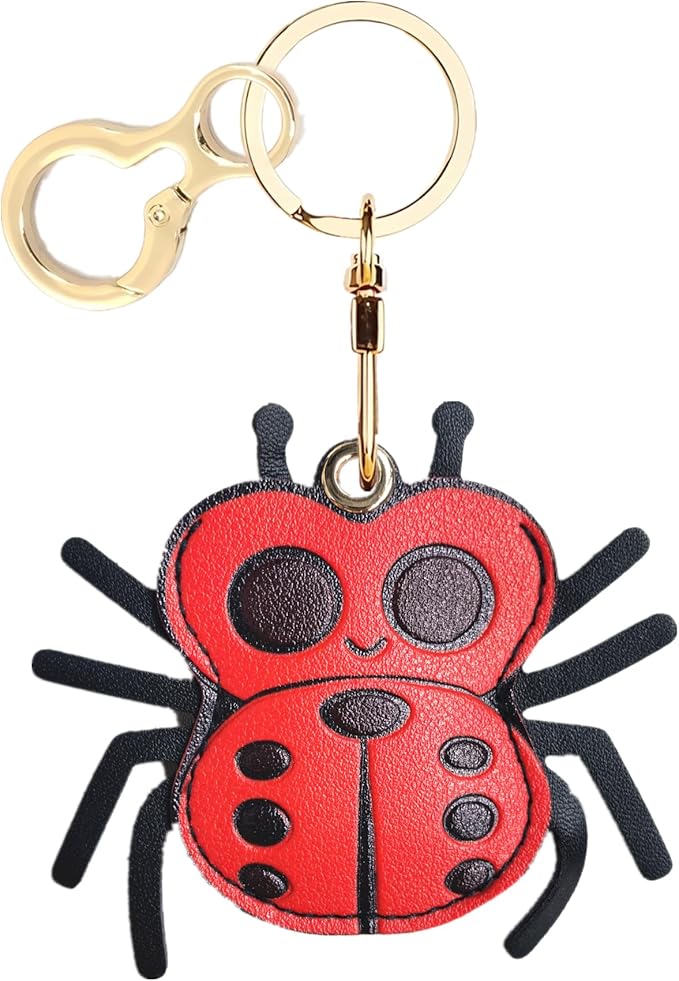 Leather Keychain Holder Case Compatible with AirTag,Cute Protective Cover with Keyring,Anti-Scratch Finder GPS Tracker Case for Wallet Keys,bag,pets,Backpack(Spider Red)