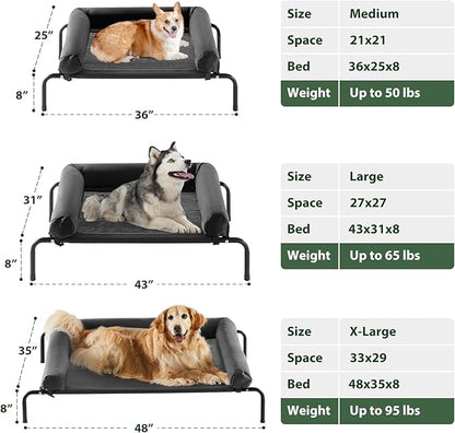 Cooling Elevated Dog Bed for Large Dogs – Waterproof Raised Dog Cot with Slope Headrest, Breathable Teslin Mesh, Durable & Portable Pet Bed for Indoor and Outdoor Use, Black