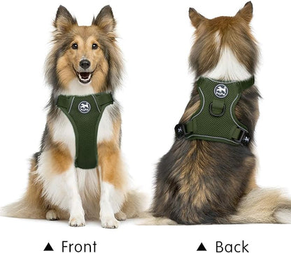 PoyPet Reflective Soft Breathable Mesh Dog Harness Choke-Free Double Padded Vest with Adjustable Neck and Chest(Military Green,L)