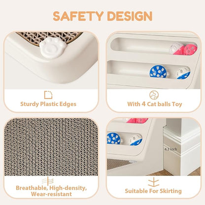 Goosheep Cat Scratching Board Kitten Scratching Ball Wall Scratchers for Indoor Cats L Shaped Cat Scratcher Cats with Scratcher Pads White