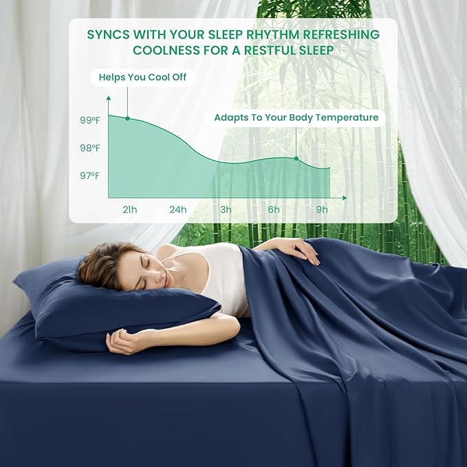 SONORO KATE 100% Viscose Derived from Bamboo_Sheets King Size, Ultra Breathable & Cooling Bed Sheets for Hot Sleepers, Hotel Luxury Silky Bedding Sheets, 16" Deep Pocket - 4PC (Navy Blue,King)