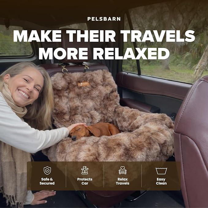 Pelsbarn Luxurious Cozy Car Bed - X-Small Luxury Travel Dog Bed with Safety Belt - Ultra Soft Faux Fur - Brown
