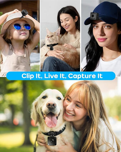 AEZ Pet Camera Collar with APP Control, 1080P HD Pet POV Camera, 210-mins Recording Wearable Action Camera with Hotspot WiFi, Magnetic Clip Camera for Cats Dogs Kids & Outdoor Use (No SD Card)