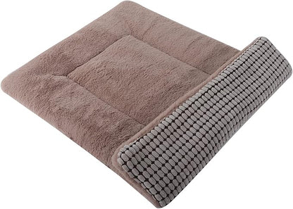 Reversible Dog Bed Mat with Plush and Corn Velvet,Soft Warm Pet Cushion, Dual Purpose Washable Sleeping Mattress Bed for Small Medium Large Dog and Cat XB004 (48"*30", Khaki)