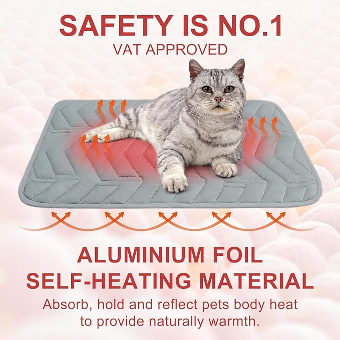 BEAUTYZOO Self Warming Cat Bed Mat, Self Heating Dog Pad for Indoor Outdoor Pet House, Heated Thermal Warmer Cat Blanket for Kitten Puppy Washable Non-Slip Chew Proof,1 Pack 23 x 35 Inches Light Grey