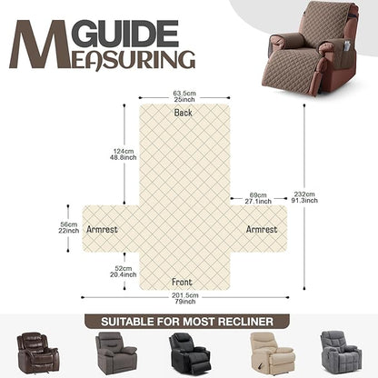 KinCam 100% Waterproof Recliner Chair Cover, Reclining Couch Covers for Pets, Dogs, Recliner Couch Slipcover Furniture Protector with Elastic Straps for Kids(25", Brown)