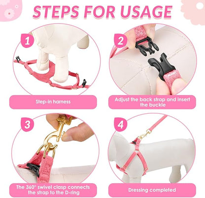 SlowTon Dog Harness Small Sized Dog - Soft XXS Dog Harness and Leash Set No Pull No Chock, Adjustable Lightweight Puppy Harness for XS Small Medium Dogs Cats (Solid Pink, S)