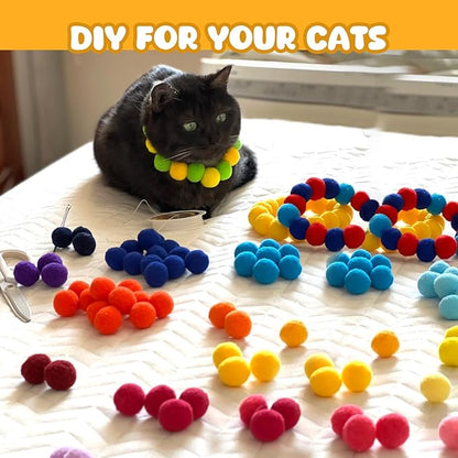 TEAWOO 50Pcs Cat Toys Pom Pom Balls with 1 Launcher Set, Interactive Cat Toy Stuff for Indoor Both Adult & Kitten Toys