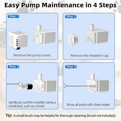 Replacement Pump for 7L/1.8Gal Stainless Steel Pet Fountain Cat Water Fountain Dog Water Dispenser Ultra Quiet Long Lifespan Water Pump