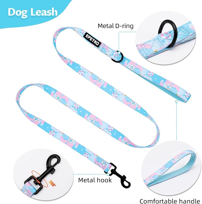Small Dog Harness and Leash Set of 6, No Pull Soft Lightweight Mesh Puppy Harness， Adjustable Cute Floral Pattern Pet Harness for Small Medium Dogs (Blue Sea, L)