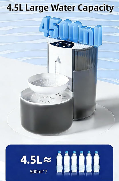 Wireless Cat Water Fountain Cordless No Filters, 4.5L Automatic Wastewater Separation Pet Water Fountains for Cats Indoor, Quiet Cat Dog Water Dispenser Rechargeable Kitty Drinking Fountains for Pets