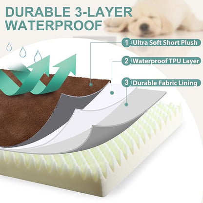 Waterproof XXL Dog Beds Large Sized Dog, Orthopedic Washable Crate Pad 48 inch, Jumbo XXLarge Foam Pet Bed with Removable Cover Reversible, Anti-Slip Kennel Pad, 47"x29", Brown