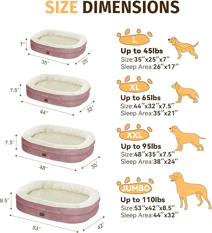 Orthopedic Dog Bed for Extra Large Dogs, XL Waterproof Dog Bed with Bolsters, Supportive Egg Crate Foam Pet Couch Bed with Removable Washable Cover & Non-Slip Bottom, Pink