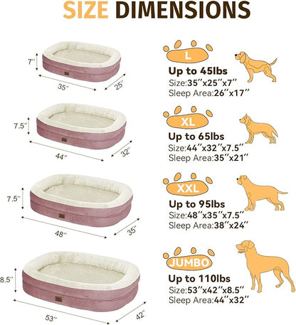 Orthopedic Dog Bed for Extra Large Dogs, XL Waterproof Dog Bed with Bolsters, Supportive Egg Crate Foam Pet Couch Bed with Removable Washable Cover & Non-Slip Bottom, Pink