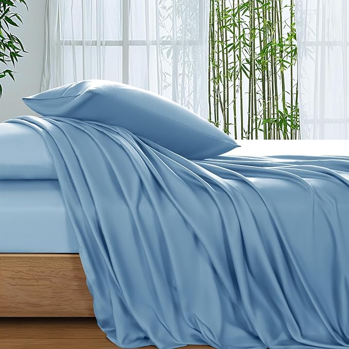 SONORO KATE 100% Viscose Derived from Bamboo_Sheets Queen Size, Ultra Breathable & Cooling Bed Sheets for Hot Sleepers, Hotel Luxury Silky Bedding Sheets, 16" Deep Pocket - 4PC (Teal Blue,Queen)