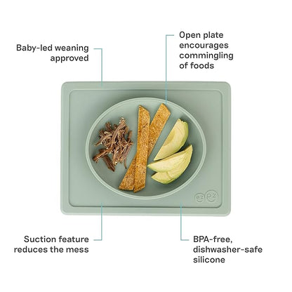 ezpz Tiny Plate (Sage) - 6 Months+ - 100% Silicone Suction Placemat + Plate for Infants - Fits on Most Highchair Trays - Baby Led Weaning Supplies