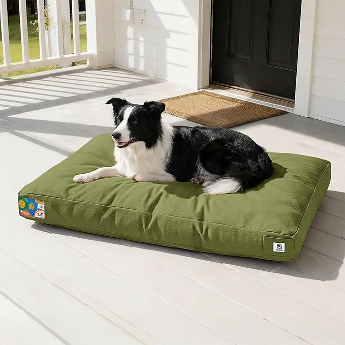 Sytopia 36 Inch Canvas Indestructible Outdoor Dog Bed for Large Dogs, Chew Proof Dog Bed with Waterproof Washable Removable Cover, Indoor Patio Pet Pad for Crate, Green