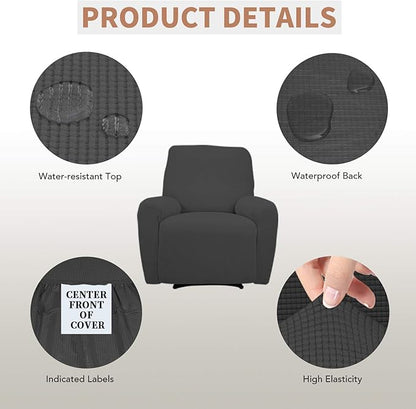 Easy-Going 100% Waterproof Recliner Cover, Dual Waterproof Couch Cover for Recliner, 1- Piece Jacquard Sofa Cover, Leakproof Sofa Slipcover for Kids, Pets, Dog and Cat (Recliner, Dark Gray) 1 Seat