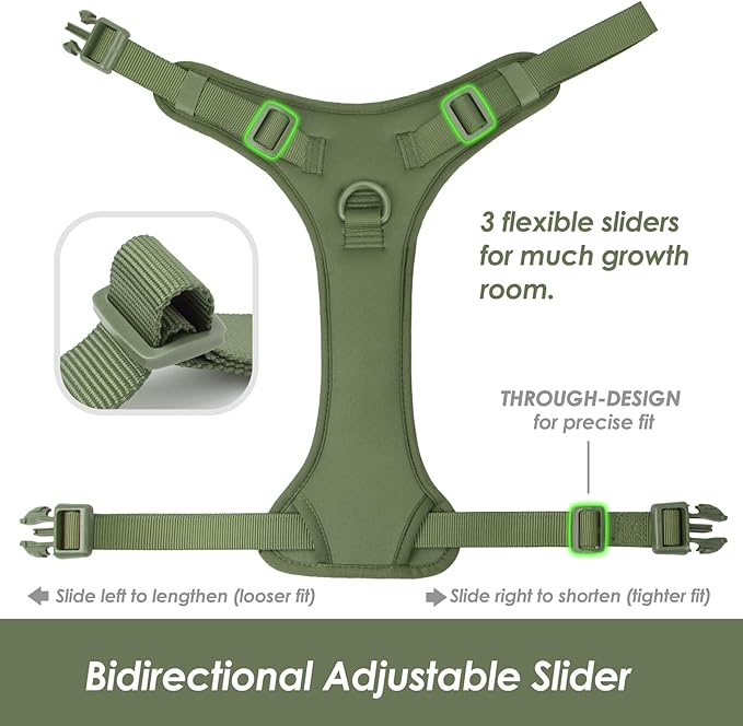 No Pull Dog Harness, Puppy Vest with Front Clip for Small Medium Large Sized Cute Dog (Misty Green,L)